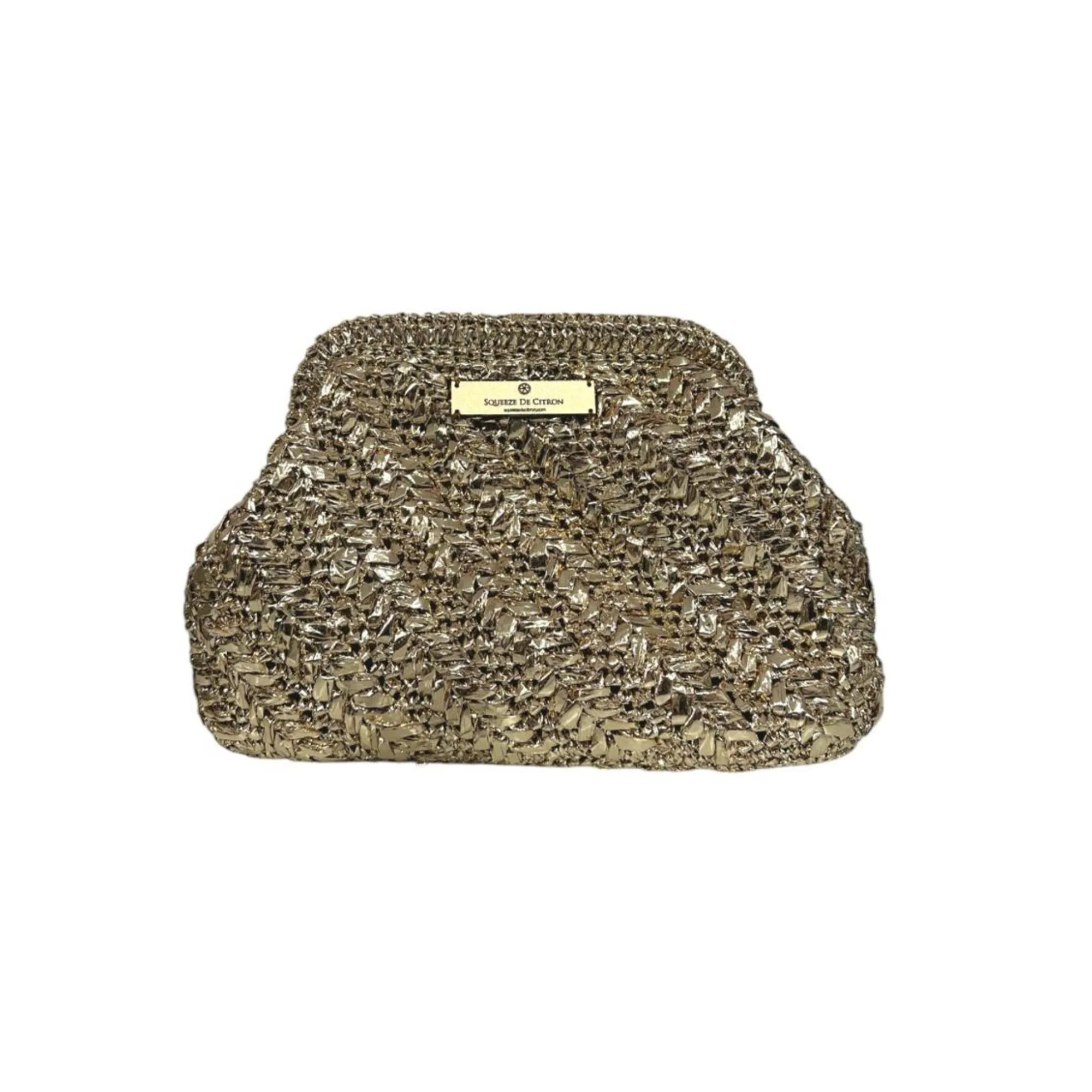 Gold Raffia Clutch (Golden Strap Included)