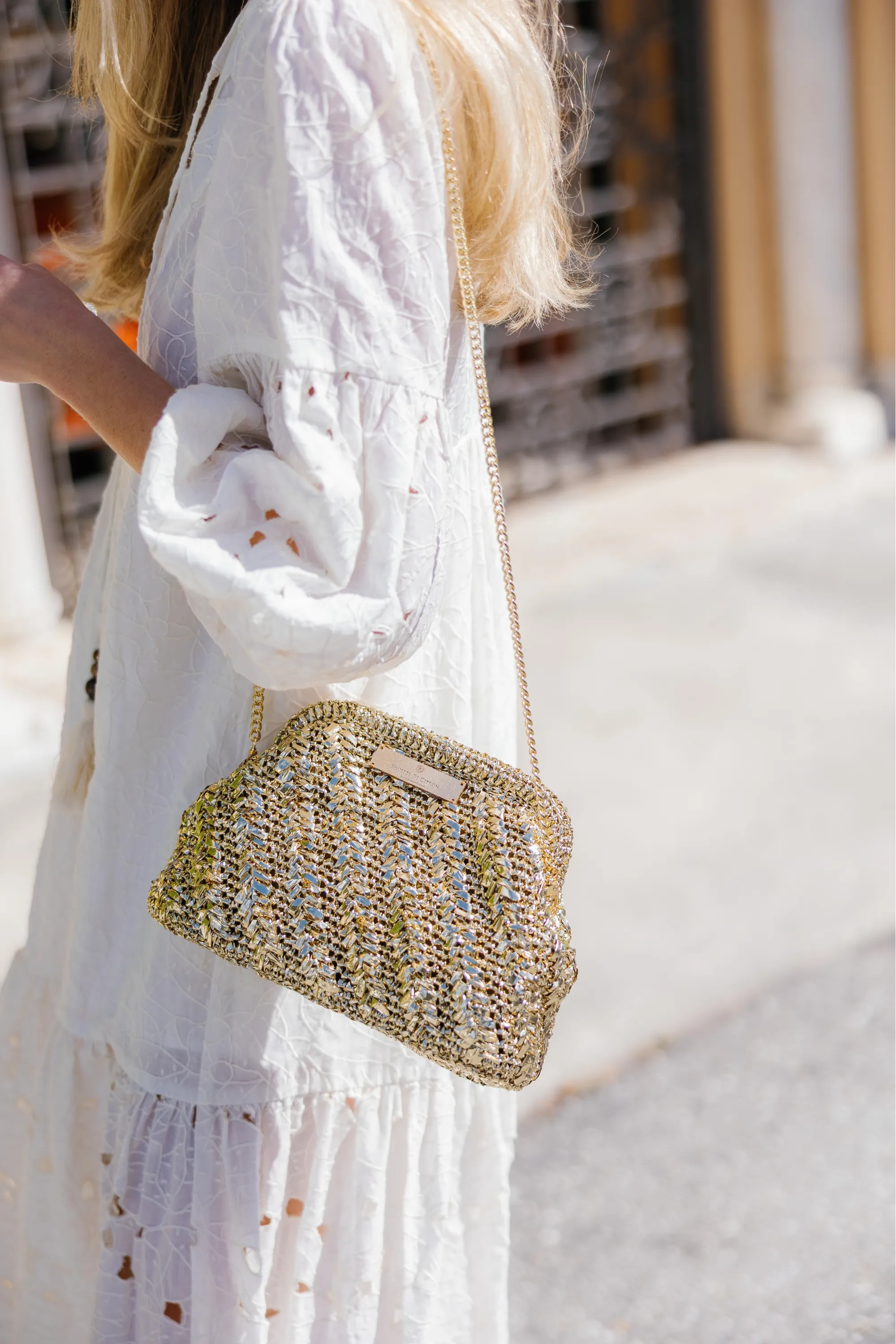 Gold Raffia Clutch (Golden Strap Included)