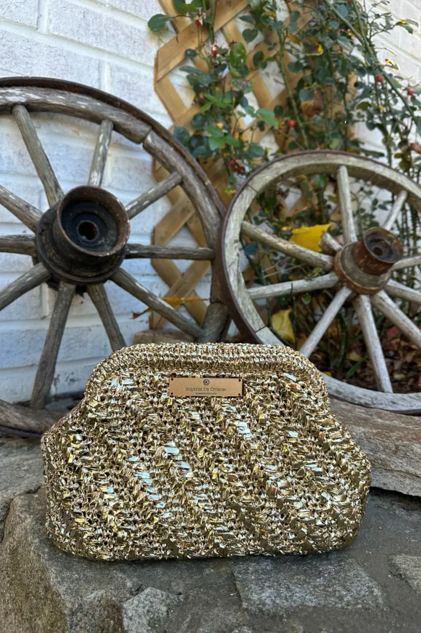 Gold Raffia Clutch (Golden Strap Included)