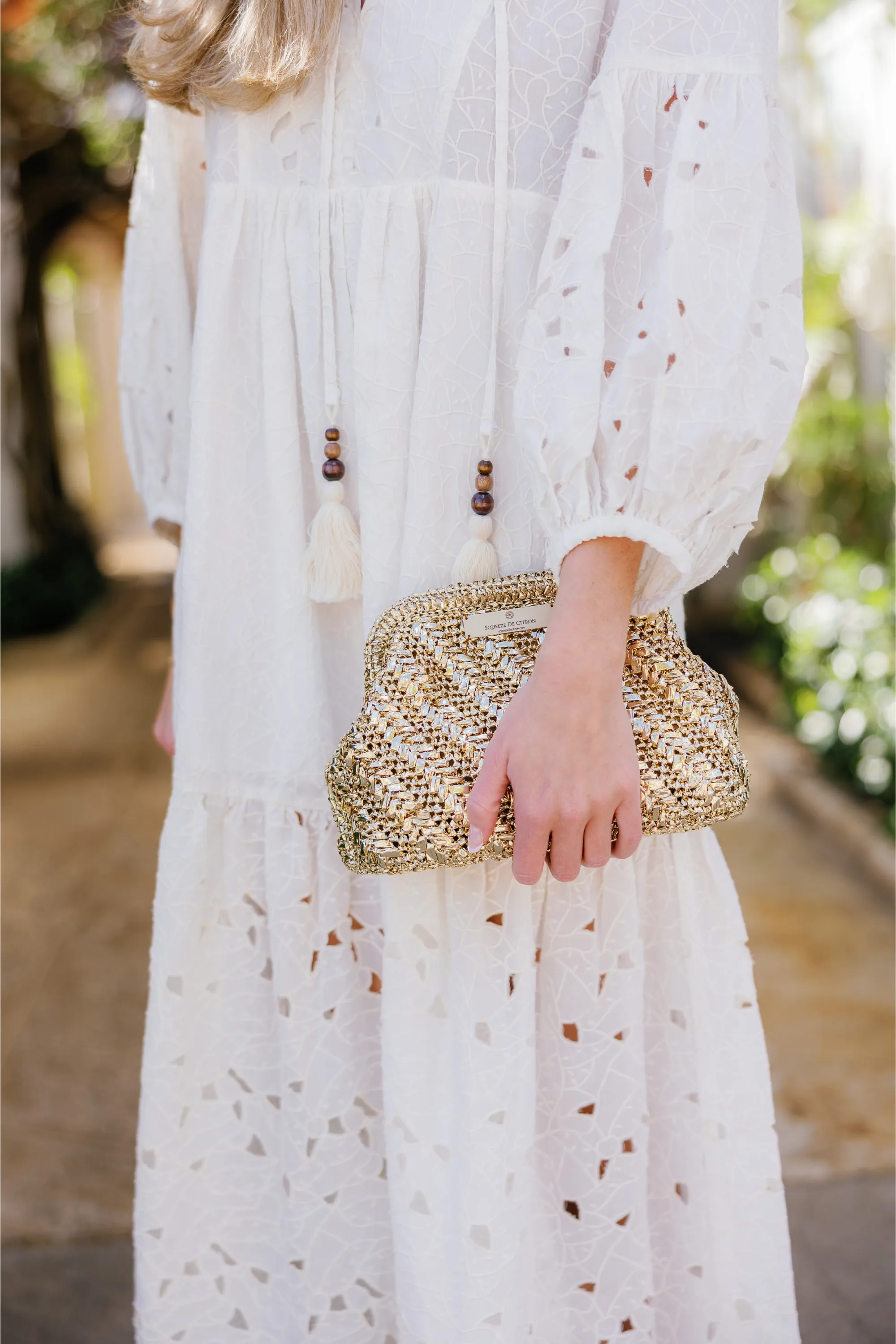 Gold Raffia Clutch (Golden Strap Included)