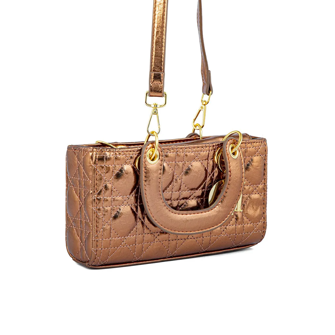Golden Formal Hand Bag For Ladies P24130