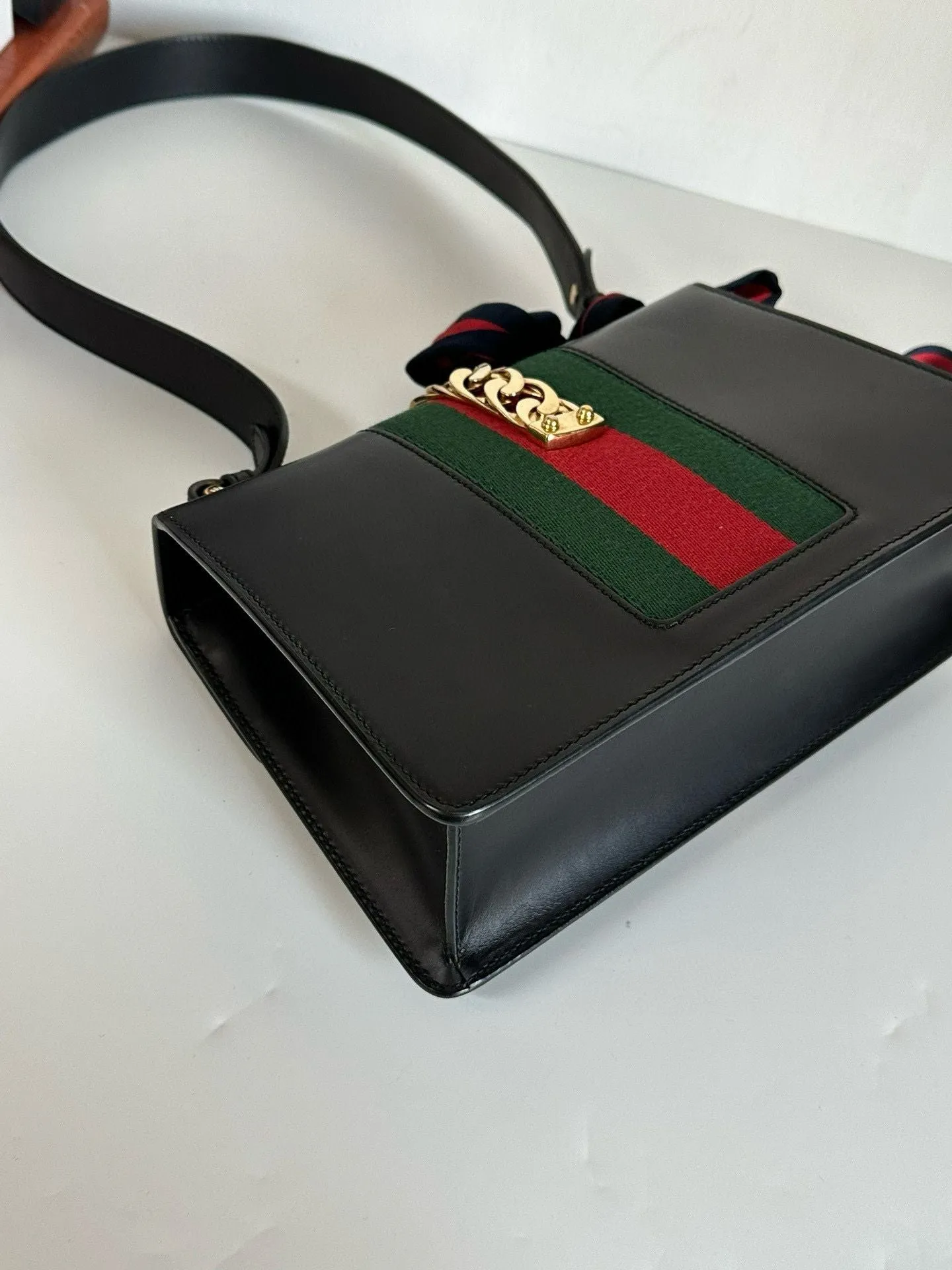 Gucci | Bags | Gucci Black Leather Small Web Sylvie Shoulder Bag #7D