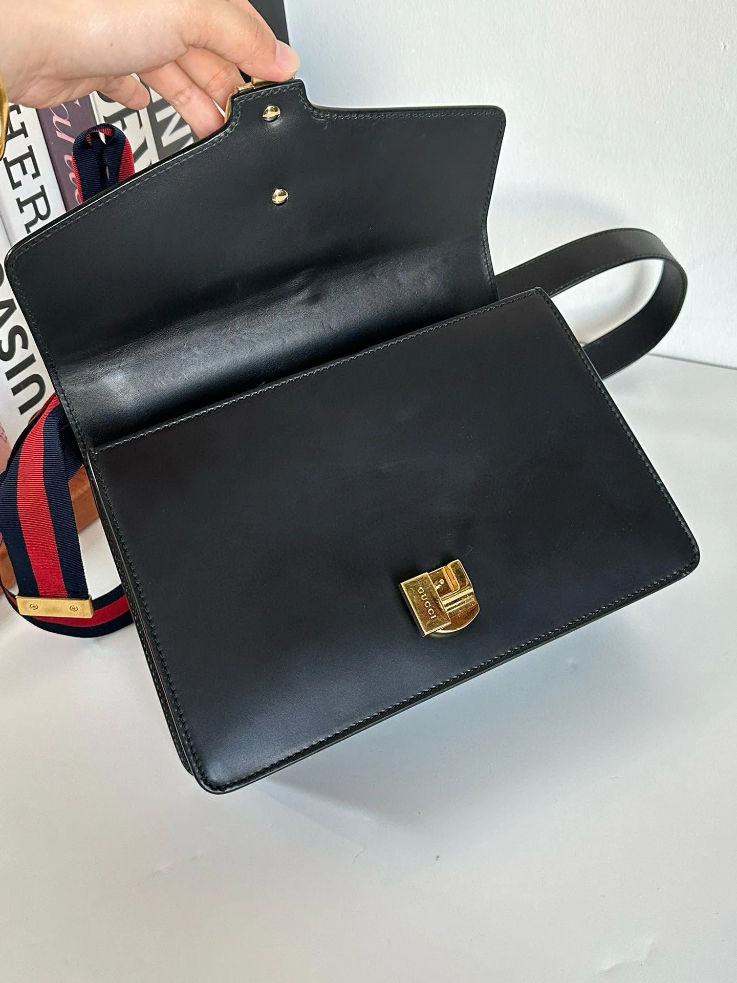 Gucci | Bags | Gucci Black Leather Small Web Sylvie Shoulder Bag #7D