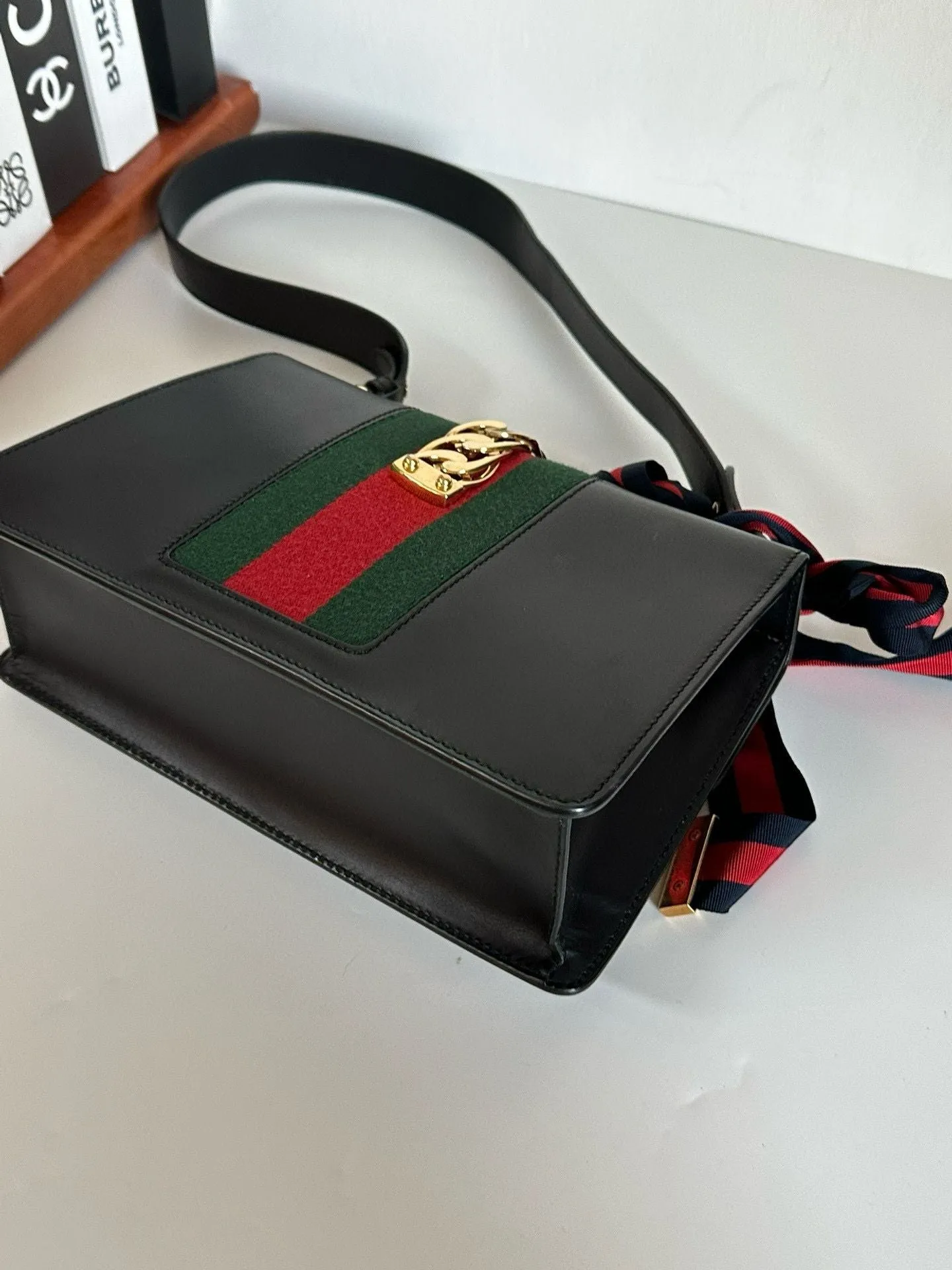 Gucci | Bags | Gucci Black Leather Small Web Sylvie Shoulder Bag #7D