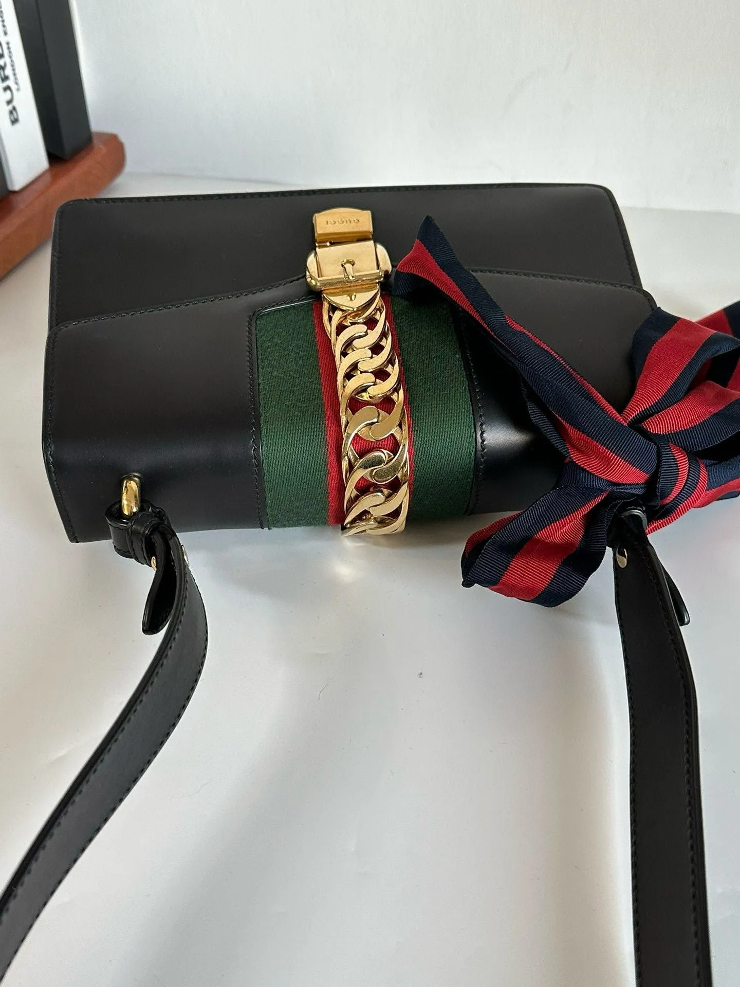 Gucci | Bags | Gucci Black Leather Small Web Sylvie Shoulder Bag #7D