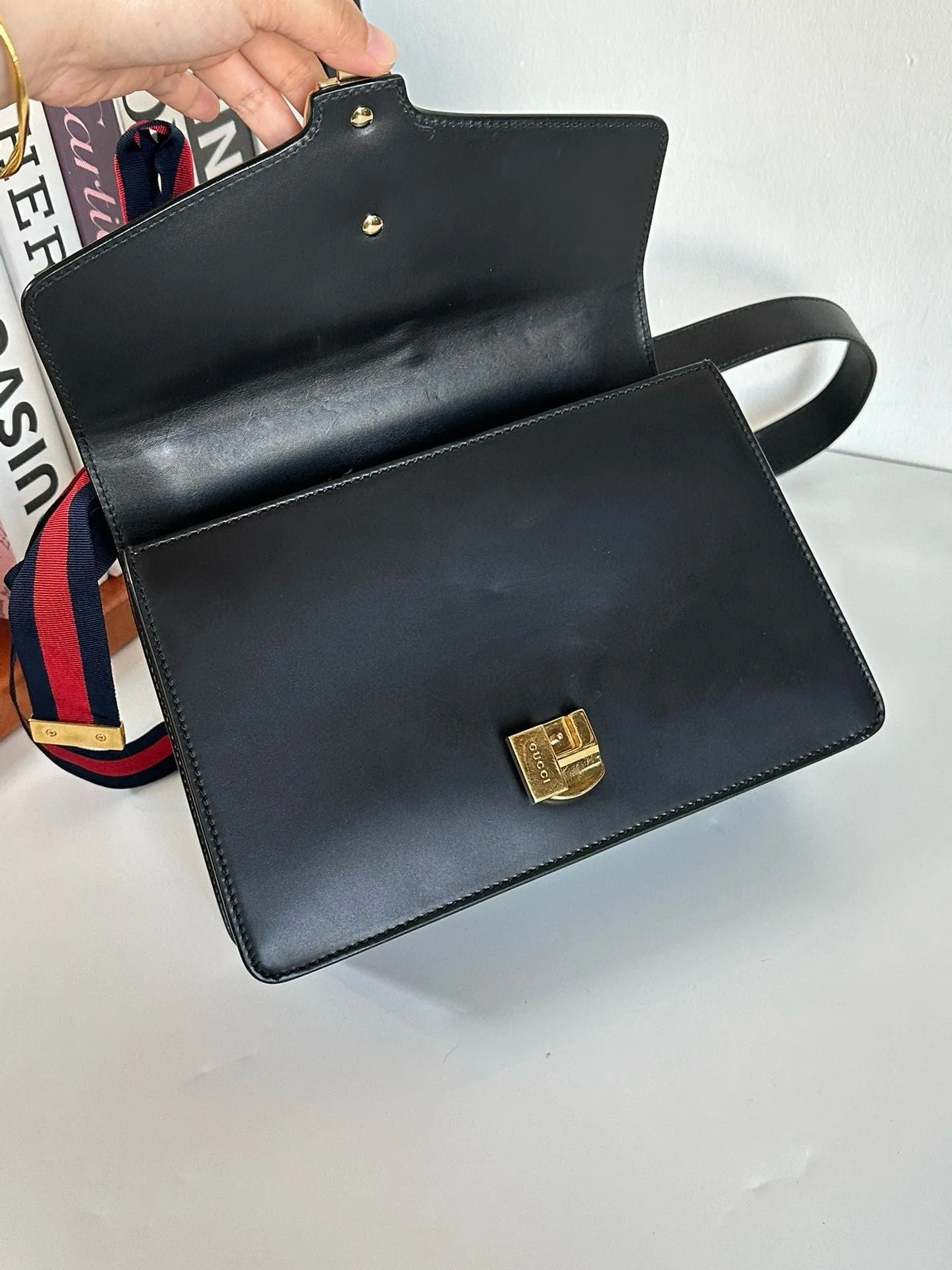 Gucci | Bags | Gucci Black Leather Small Web Sylvie Shoulder Bag #7D