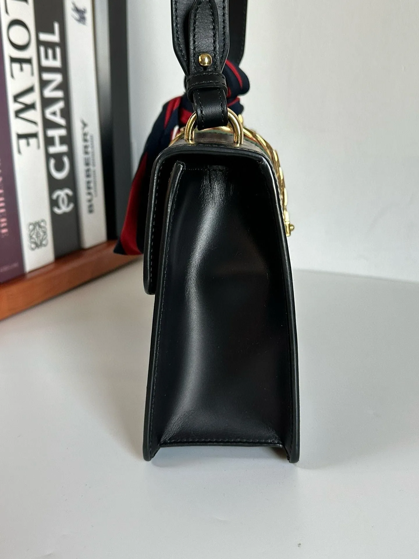 Gucci | Bags | Gucci Black Leather Small Web Sylvie Shoulder Bag #7D