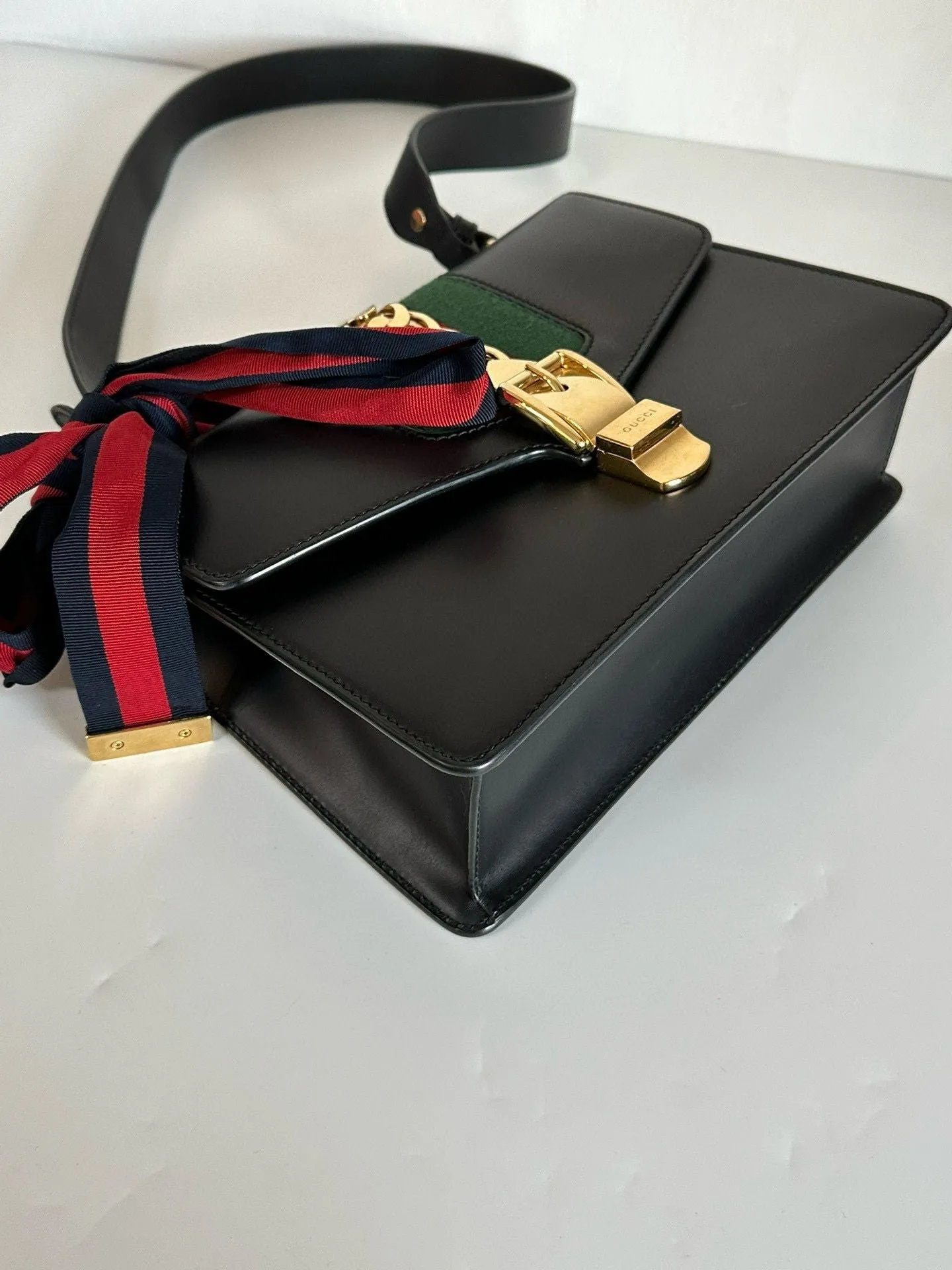 Gucci | Bags | Gucci Black Leather Small Web Sylvie Shoulder Bag #7D