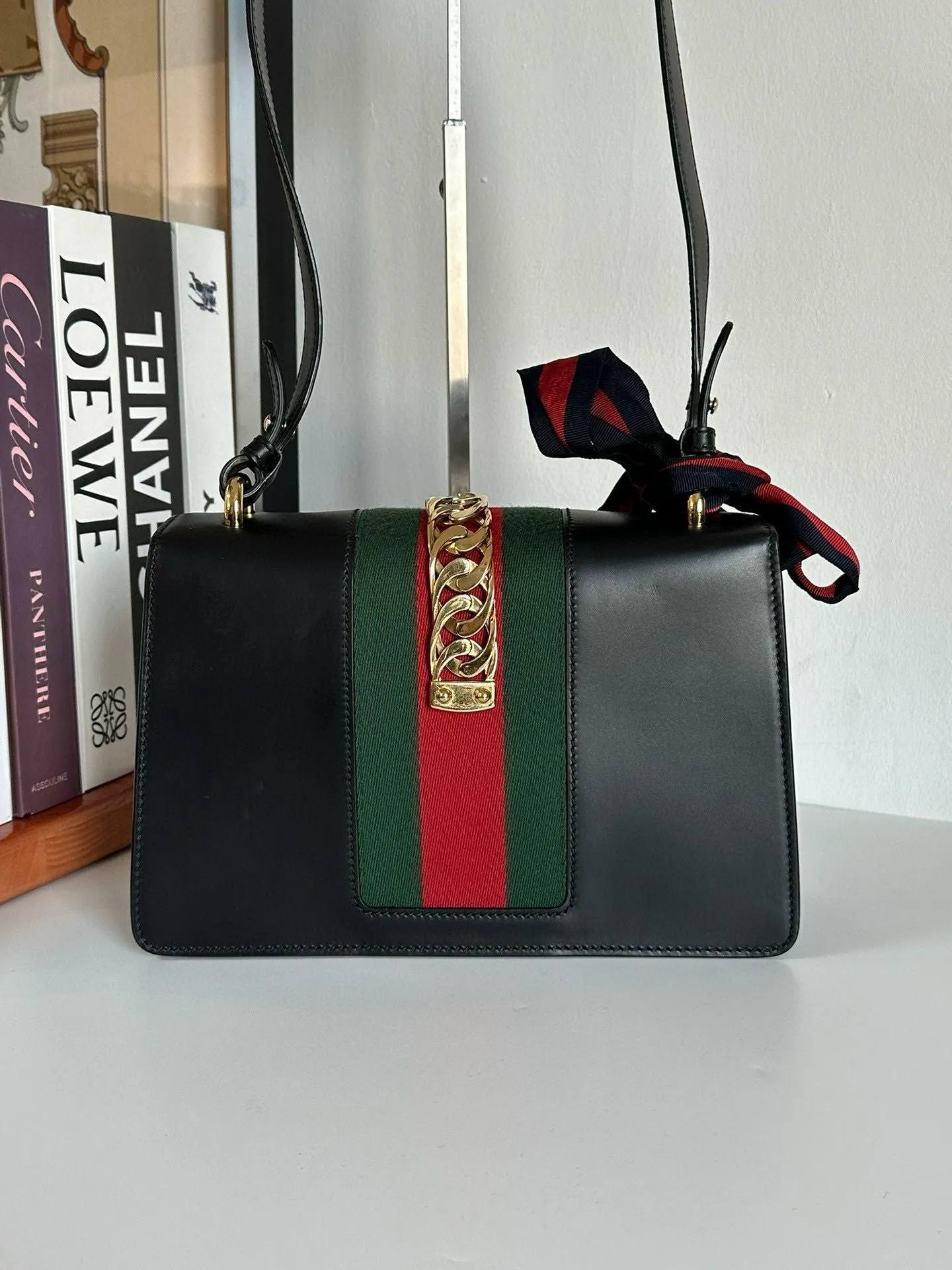 Gucci | Bags | Gucci Black Leather Small Web Sylvie Shoulder Bag #7D