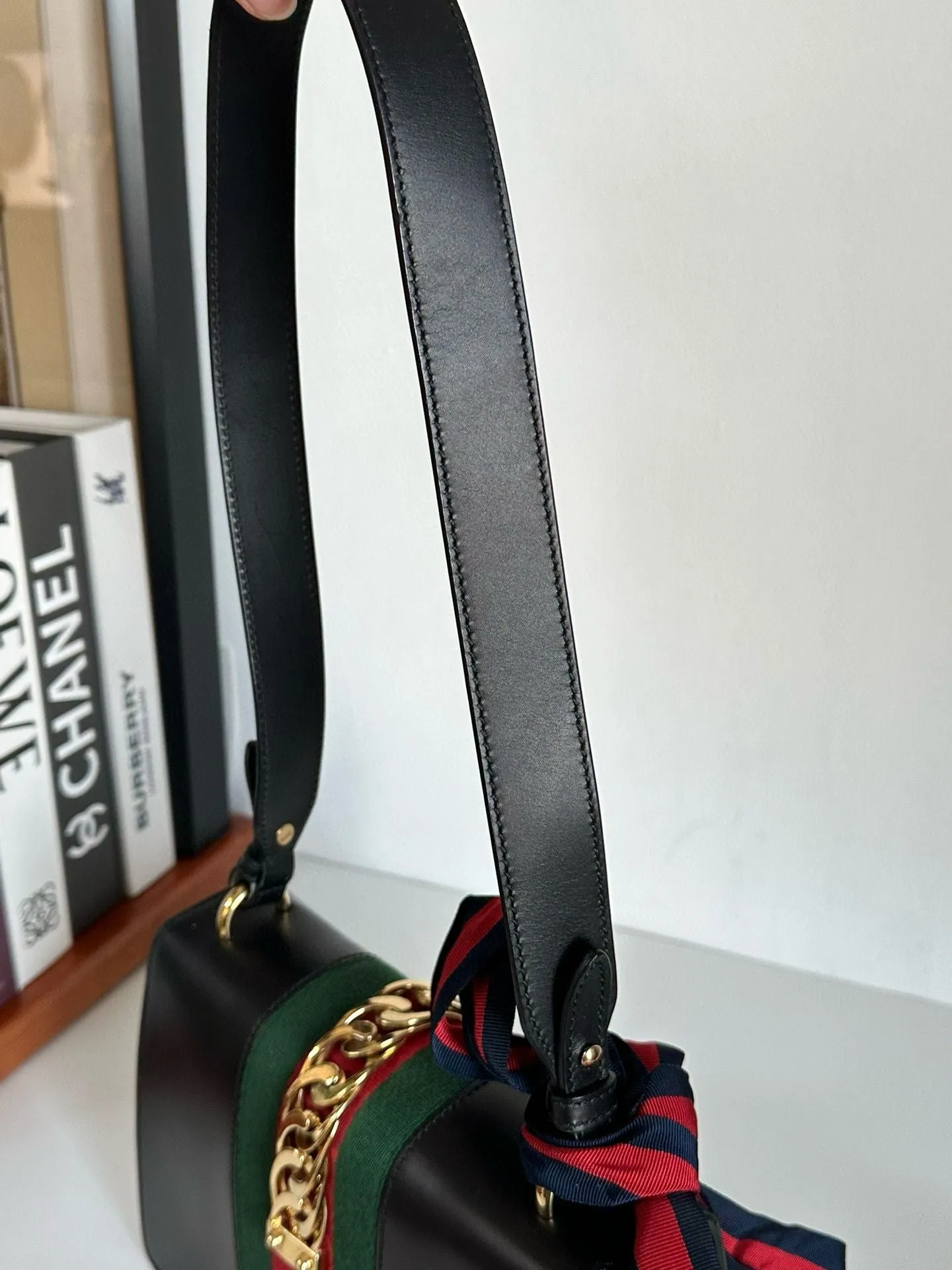 Gucci | Bags | Gucci Black Leather Small Web Sylvie Shoulder Bag #7D