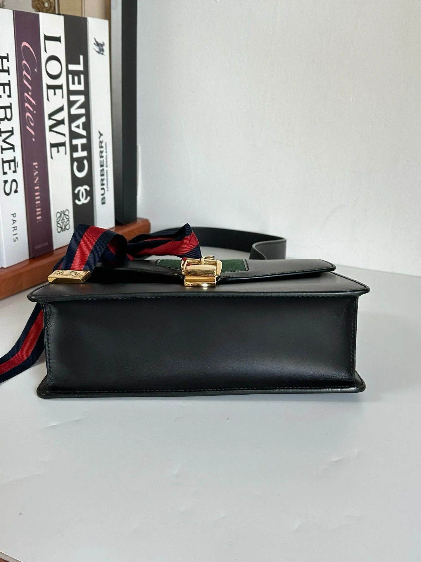 Gucci | Bags | Gucci Black Leather Small Web Sylvie Shoulder Bag #7D