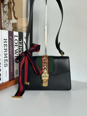 Gucci | Bags | Gucci Black Leather Small Web Sylvie Shoulder Bag #7D