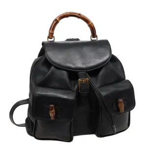 GUCCI Bamboo Backpack Leather Black 003 2058 0016  76392