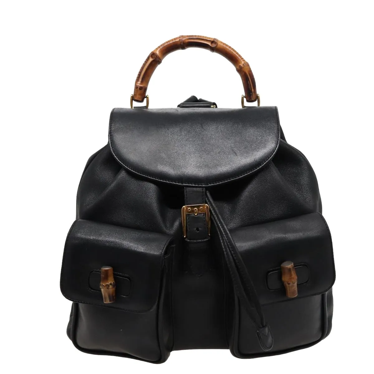 GUCCI Bamboo Backpack Leather Black 003 2058 0016  76392