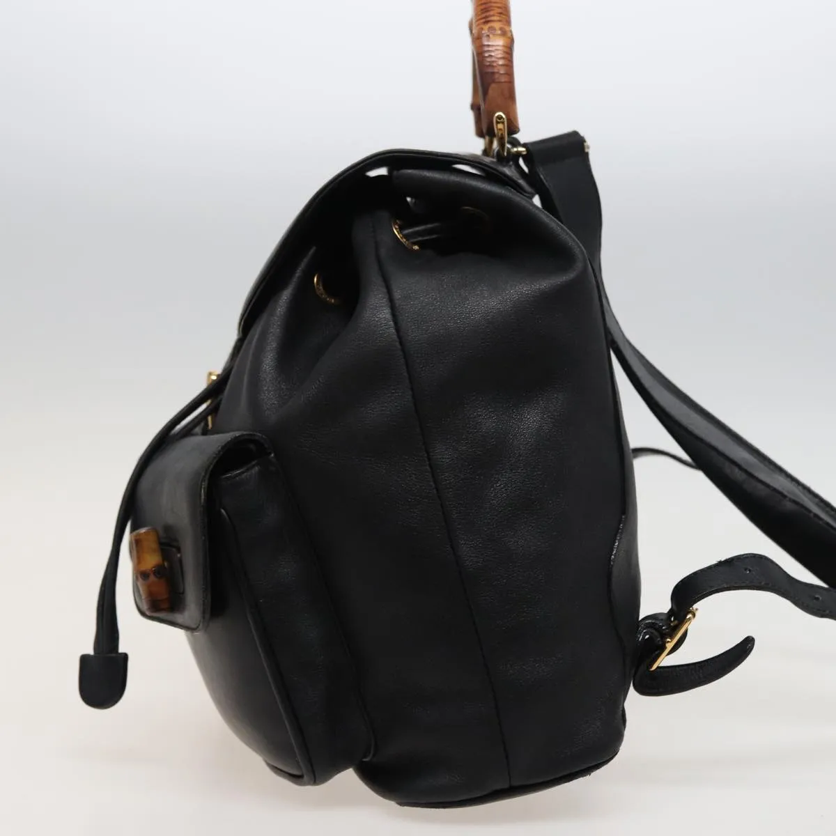 GUCCI Bamboo Backpack Leather Black 003 2058 0016  76392