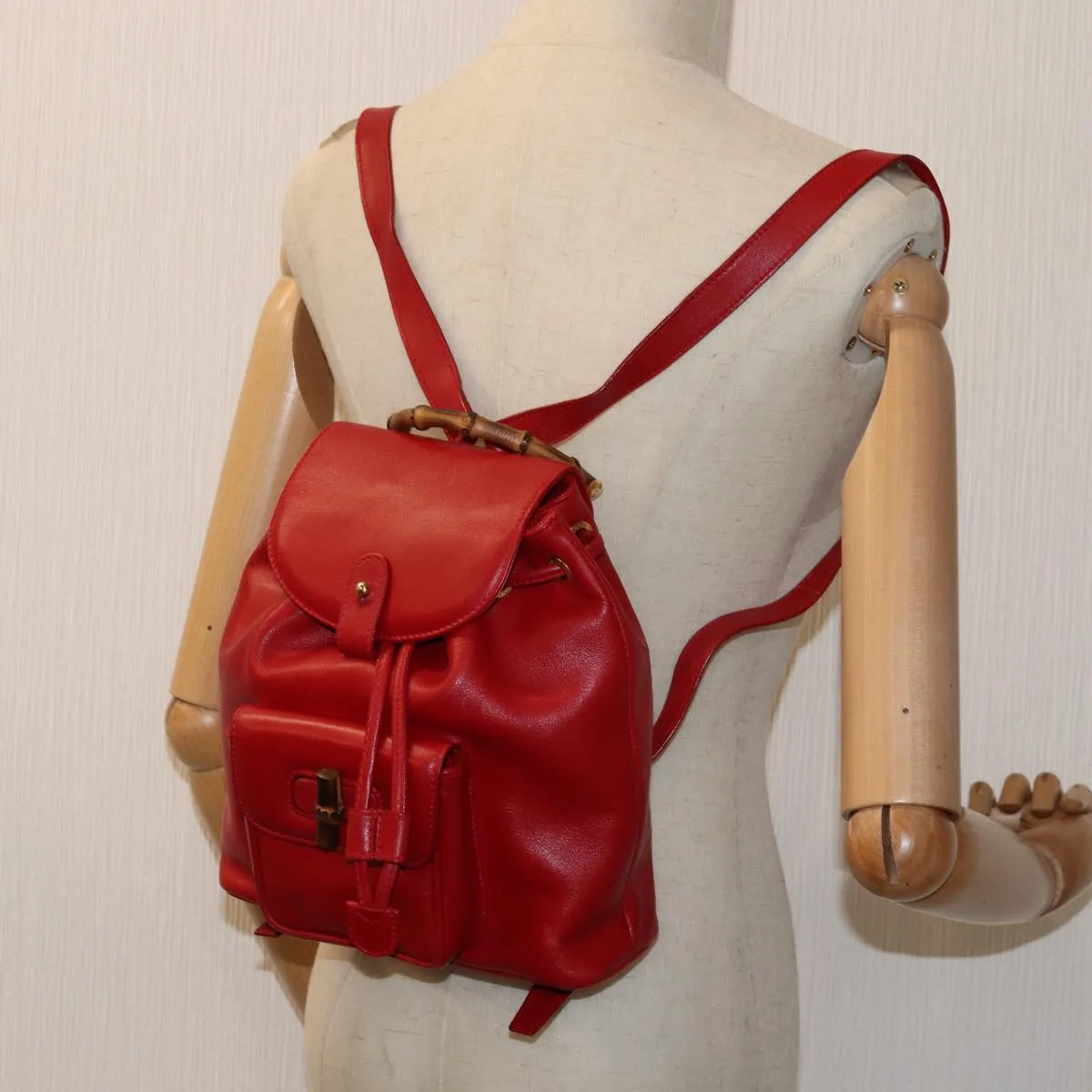 GUCCI Bamboo Backpack Leather Red 003 2852 0030 0  mr165