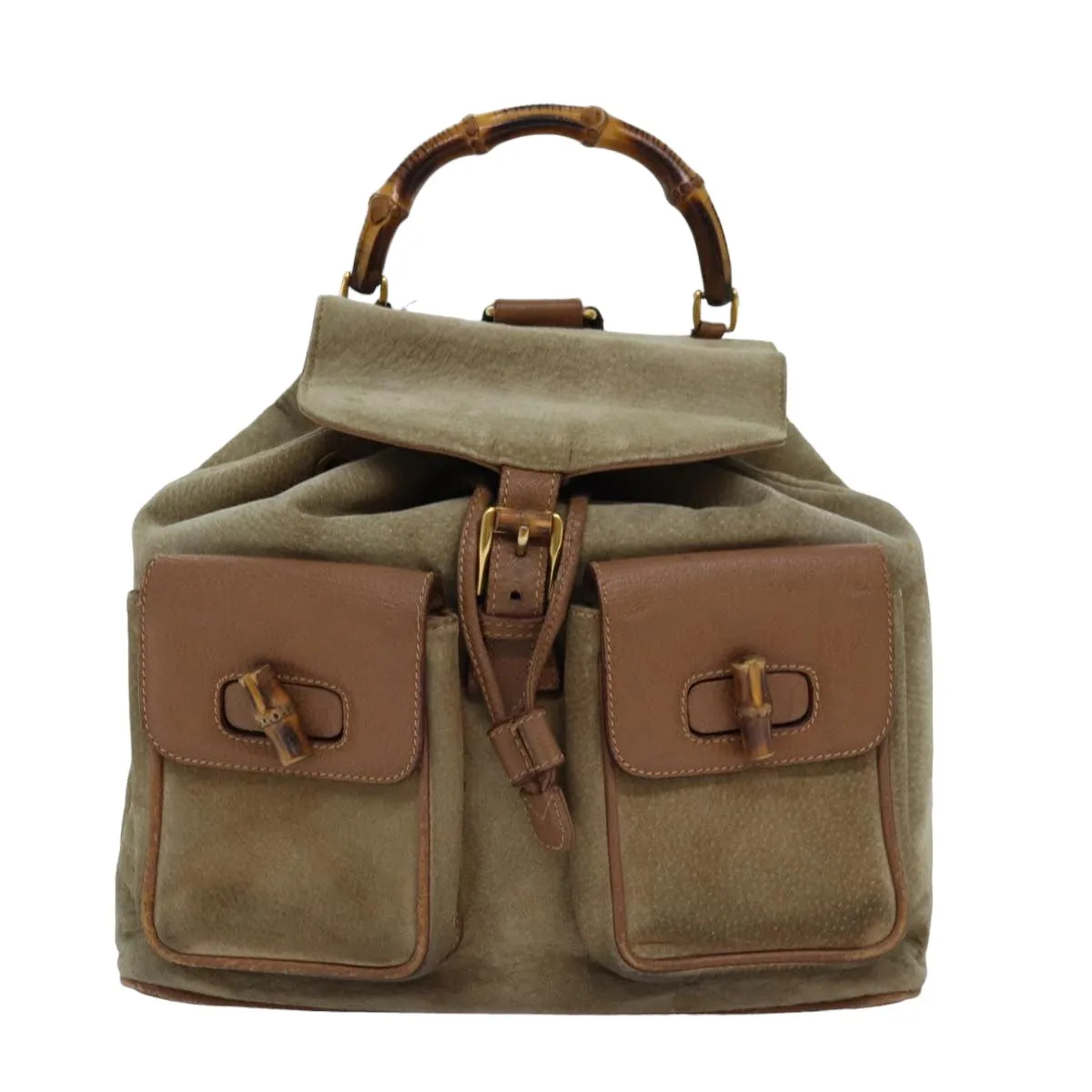 GUCCI Bamboo Backpack Suede Beige 003 2058 0016  75961