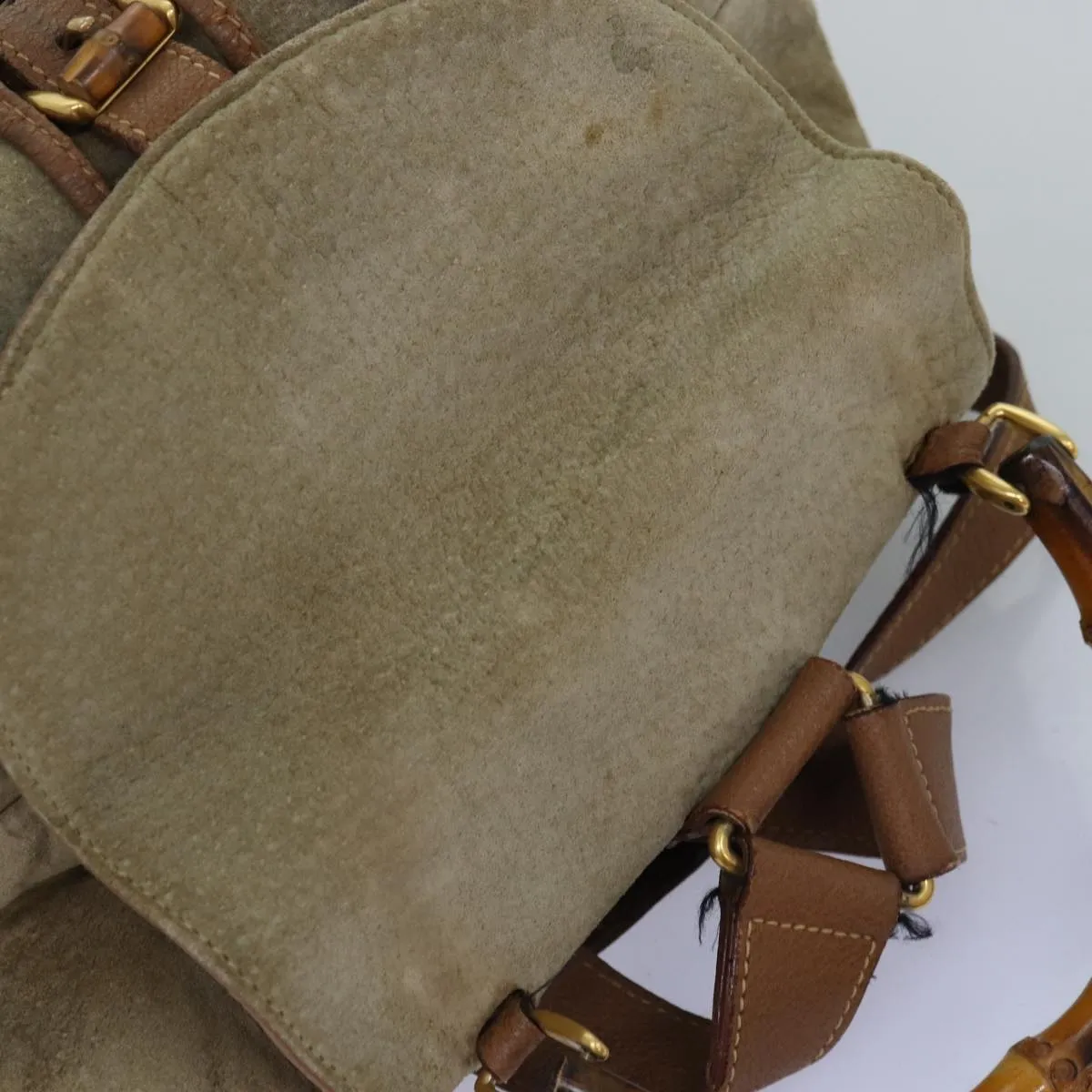 GUCCI Bamboo Backpack Suede Beige 003 2058 0016  75961