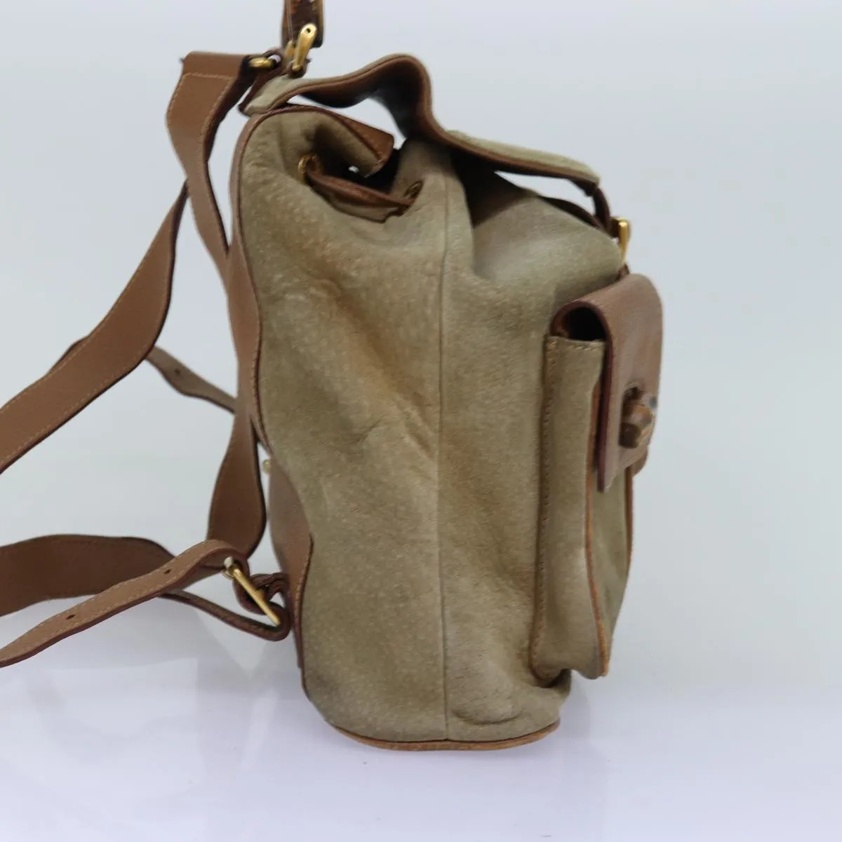 GUCCI Bamboo Backpack Suede Beige 003 2058 0016  75961
