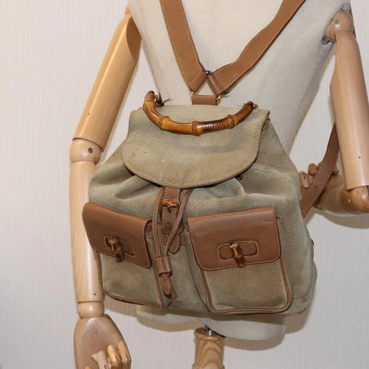 GUCCI Bamboo Backpack Suede Beige 003 2058 0016  75961