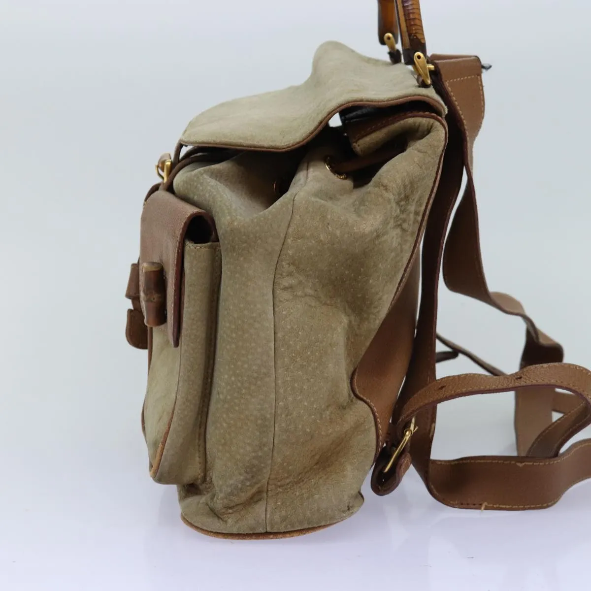 GUCCI Bamboo Backpack Suede Beige 003 2058 0016  75961