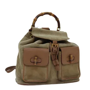 GUCCI Bamboo Backpack Suede Beige 003 2058 0016  75961