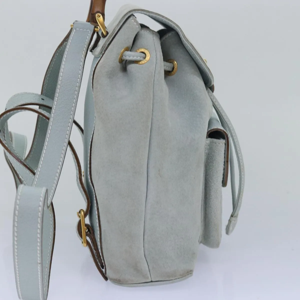 Gucci Bamboo Blue Suede Backpack Bag ()