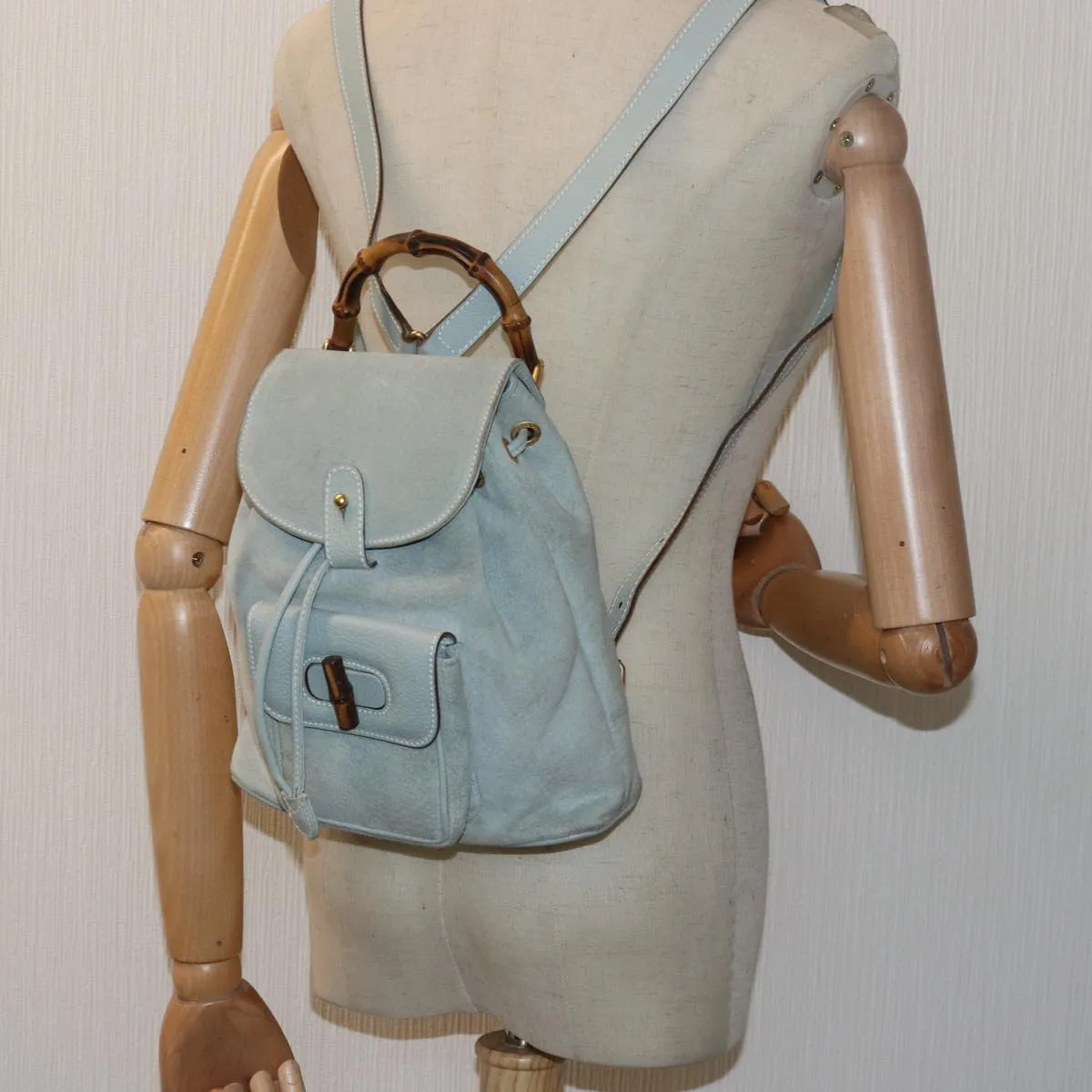 Gucci Bamboo Blue Suede Backpack Bag ()