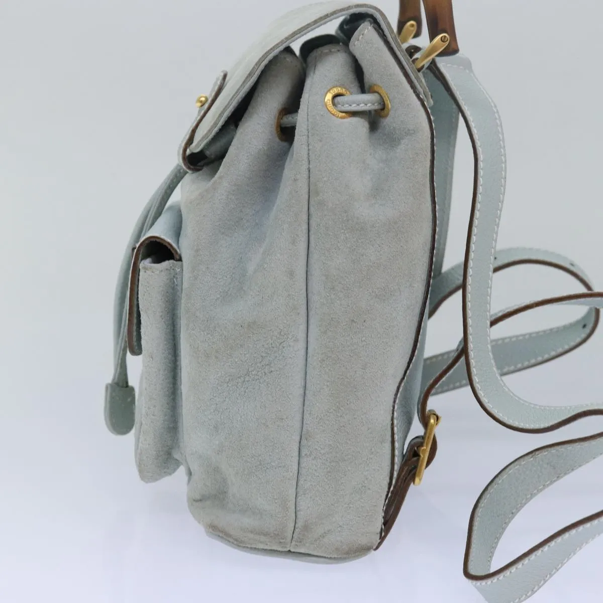 Gucci Bamboo Blue Suede Backpack Bag ()