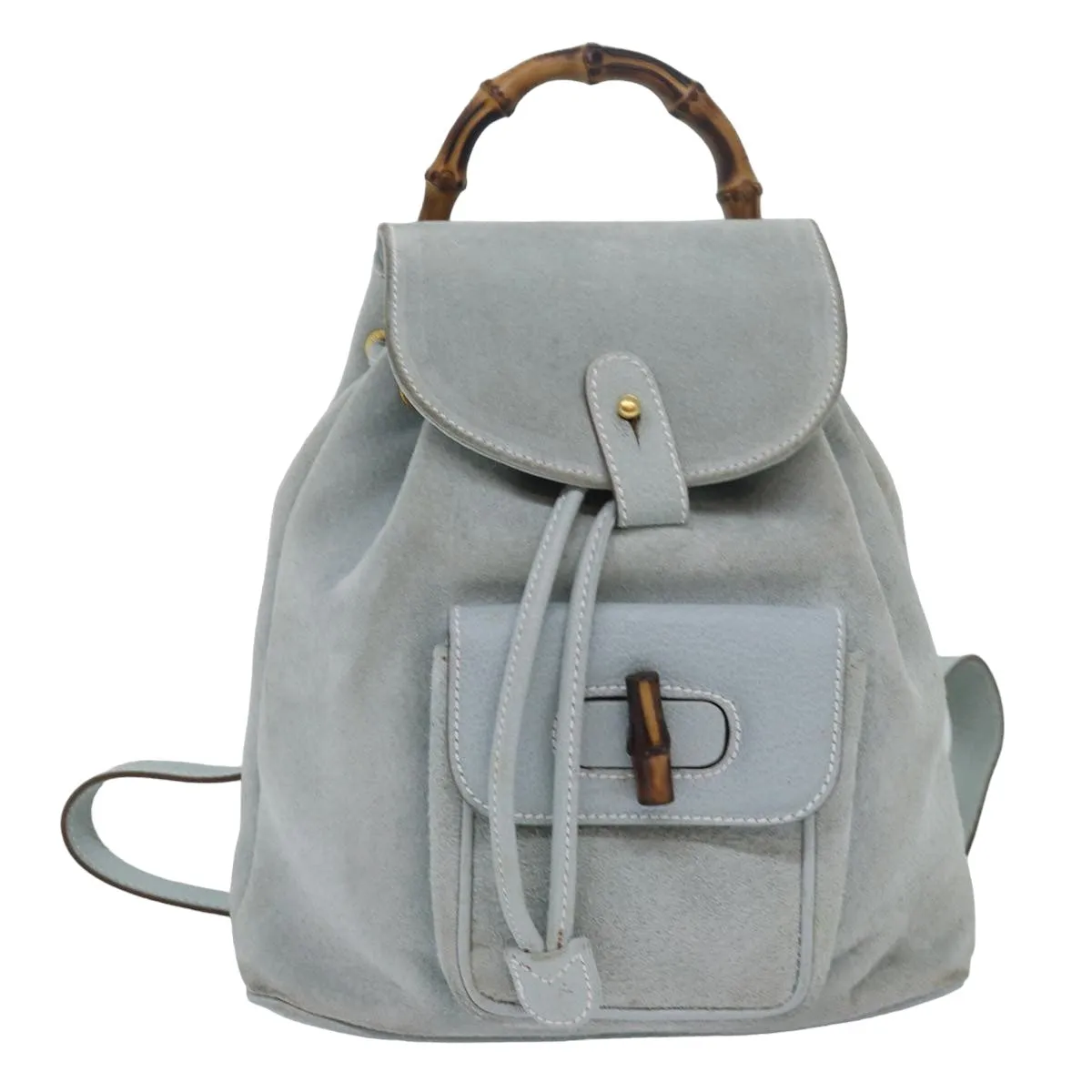 Gucci Bamboo Blue Suede Backpack Bag ()