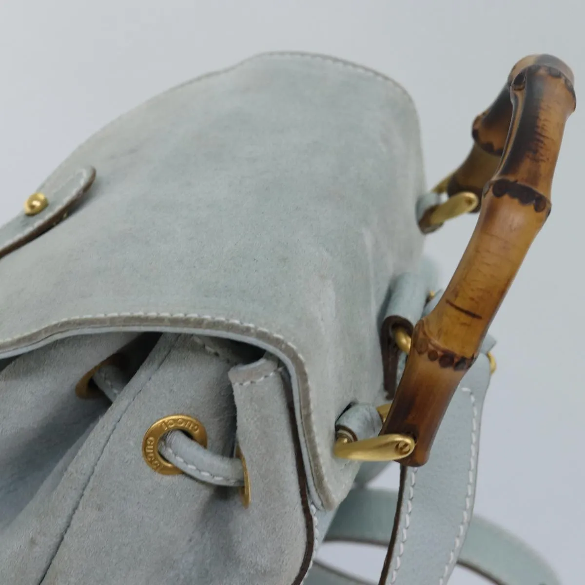 Gucci Bamboo Blue Suede Backpack Bag ()