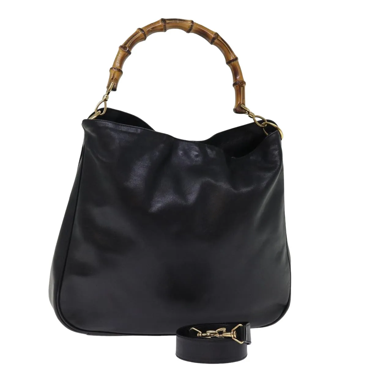 GUCCI Bamboo Shoulder Bag Leather 2way Black 001 1998 1577  76215