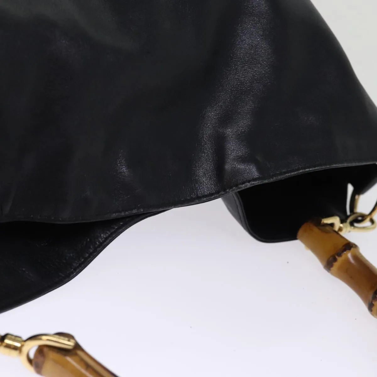 GUCCI Bamboo Shoulder Bag Leather 2way Black 001 1998 1577  76215