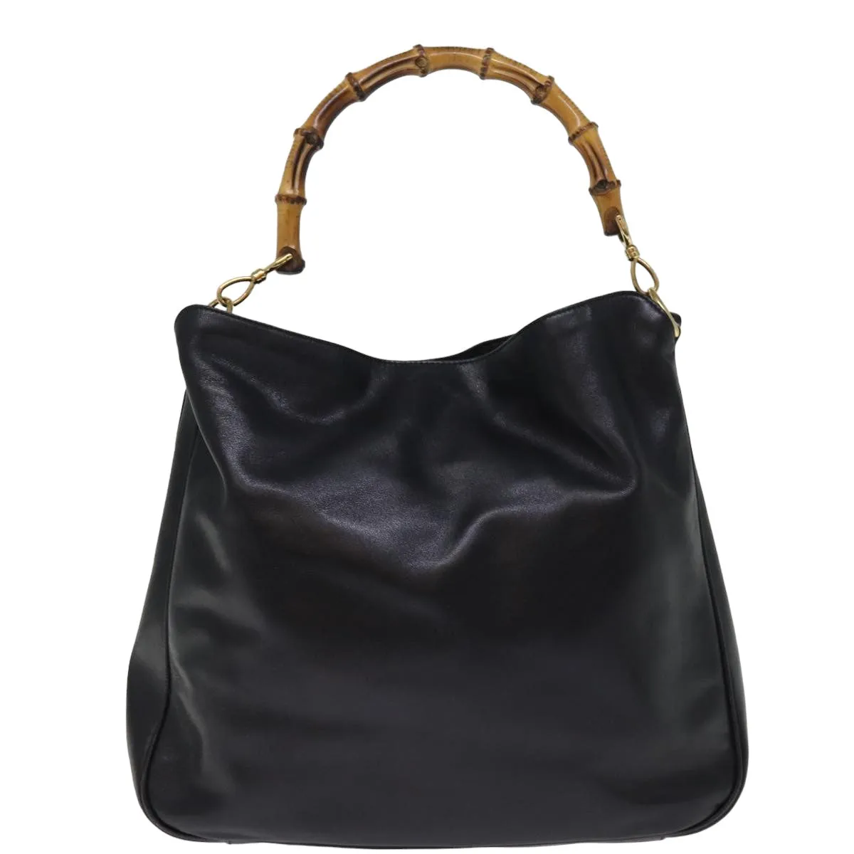 GUCCI Bamboo Shoulder Bag Leather 2way Black 001 1998 1577  76215