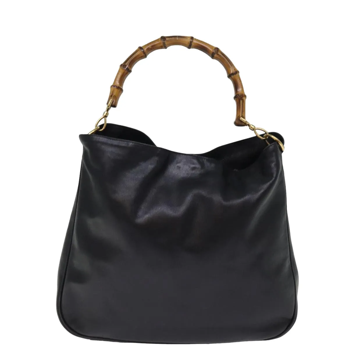 GUCCI Bamboo Shoulder Bag Leather 2way Black 001 1998 1577  76215