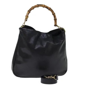 GUCCI Bamboo Shoulder Bag Leather 2way Black 001 1998 1577  76215