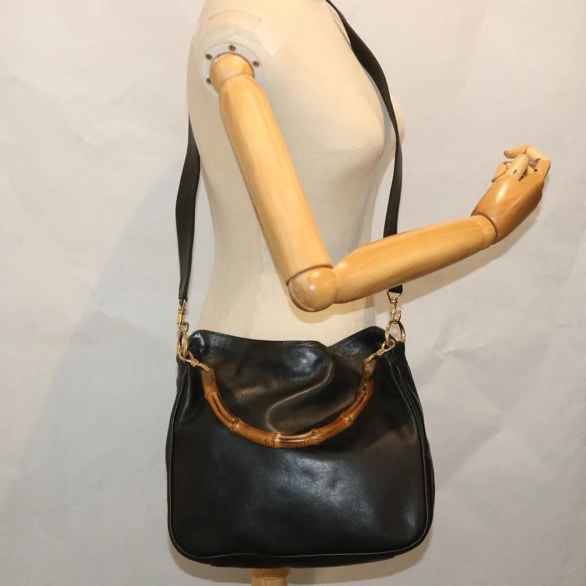 GUCCI Bamboo Shoulder Bag Leather 2way Black 001 2404 1638  57188