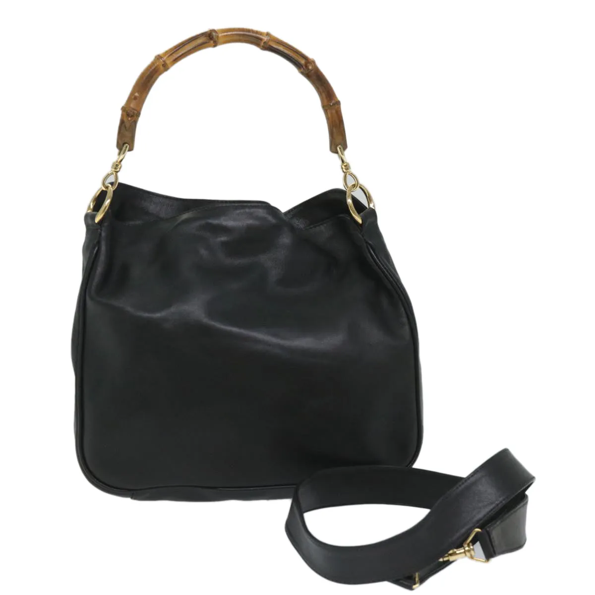 GUCCI Bamboo Shoulder Bag Leather 2way Black 001 2404 1638  57188