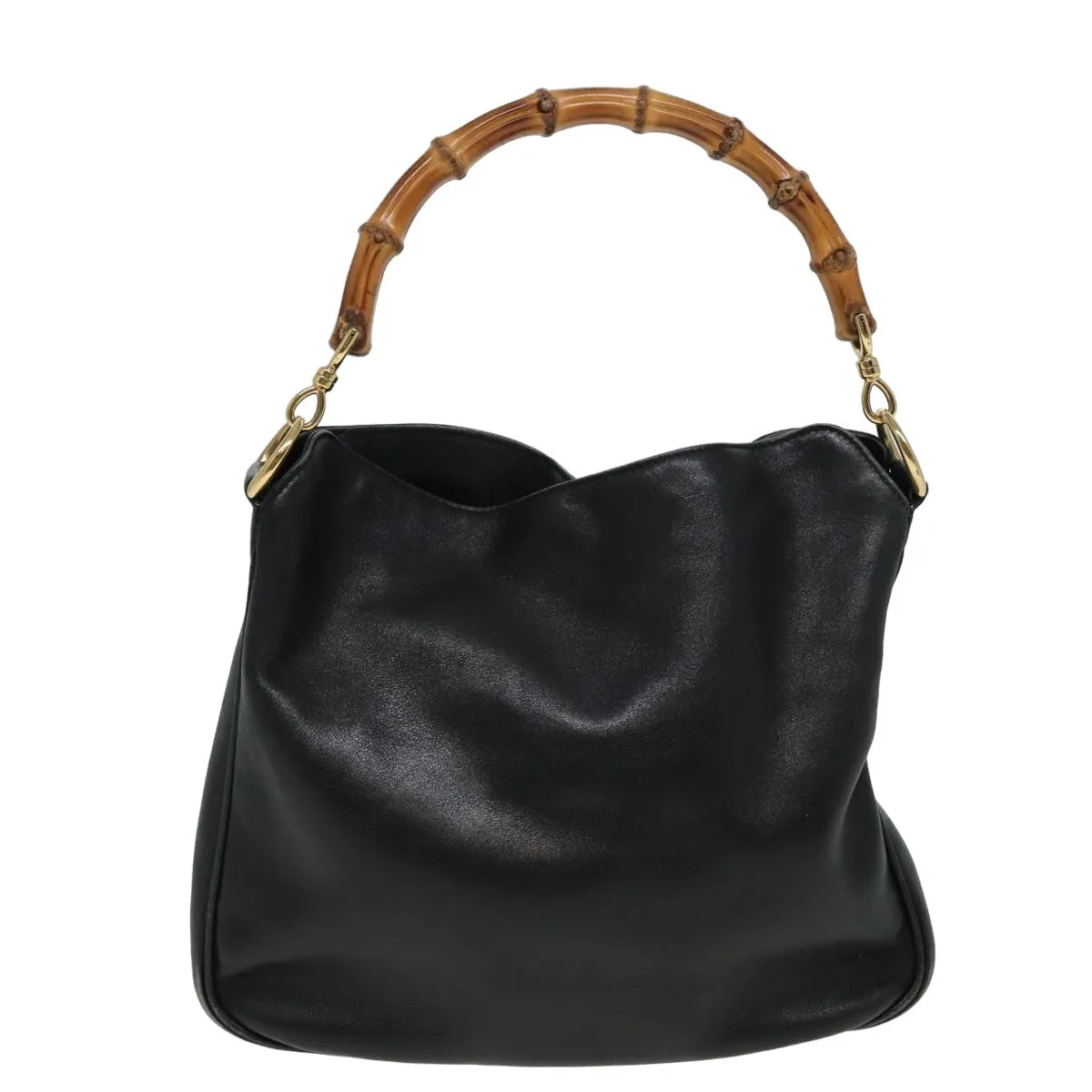 GUCCI Bamboo Shoulder Bag Leather 2way Black 001 3754 1638  80842