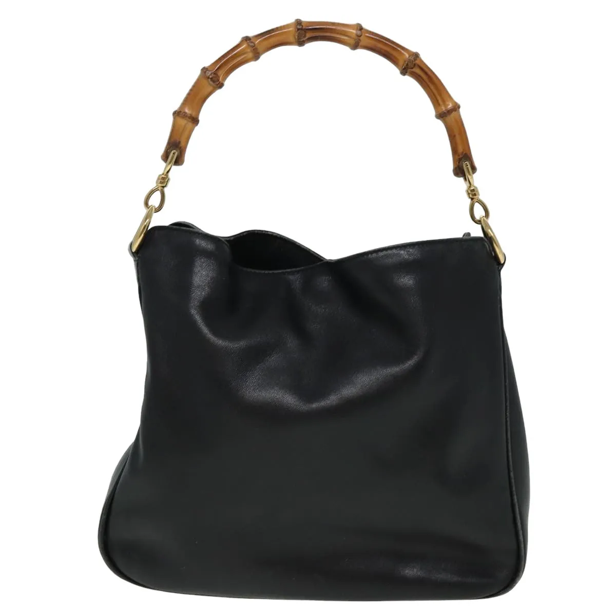 GUCCI Bamboo Shoulder Bag Leather 2way Black 001 3754 1638  80842