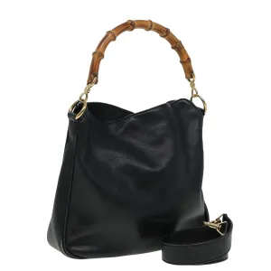 GUCCI Bamboo Shoulder Bag Leather 2way Black 001 3754 1638  80842
