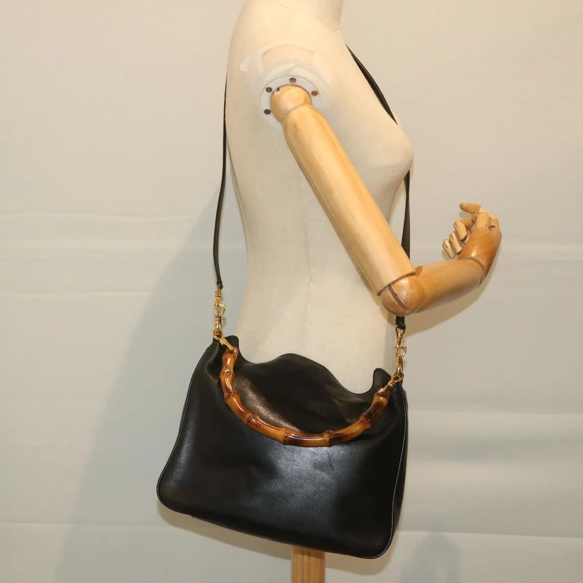 GUCCI Bamboo Shoulder Bag Leather 2way Black  58055