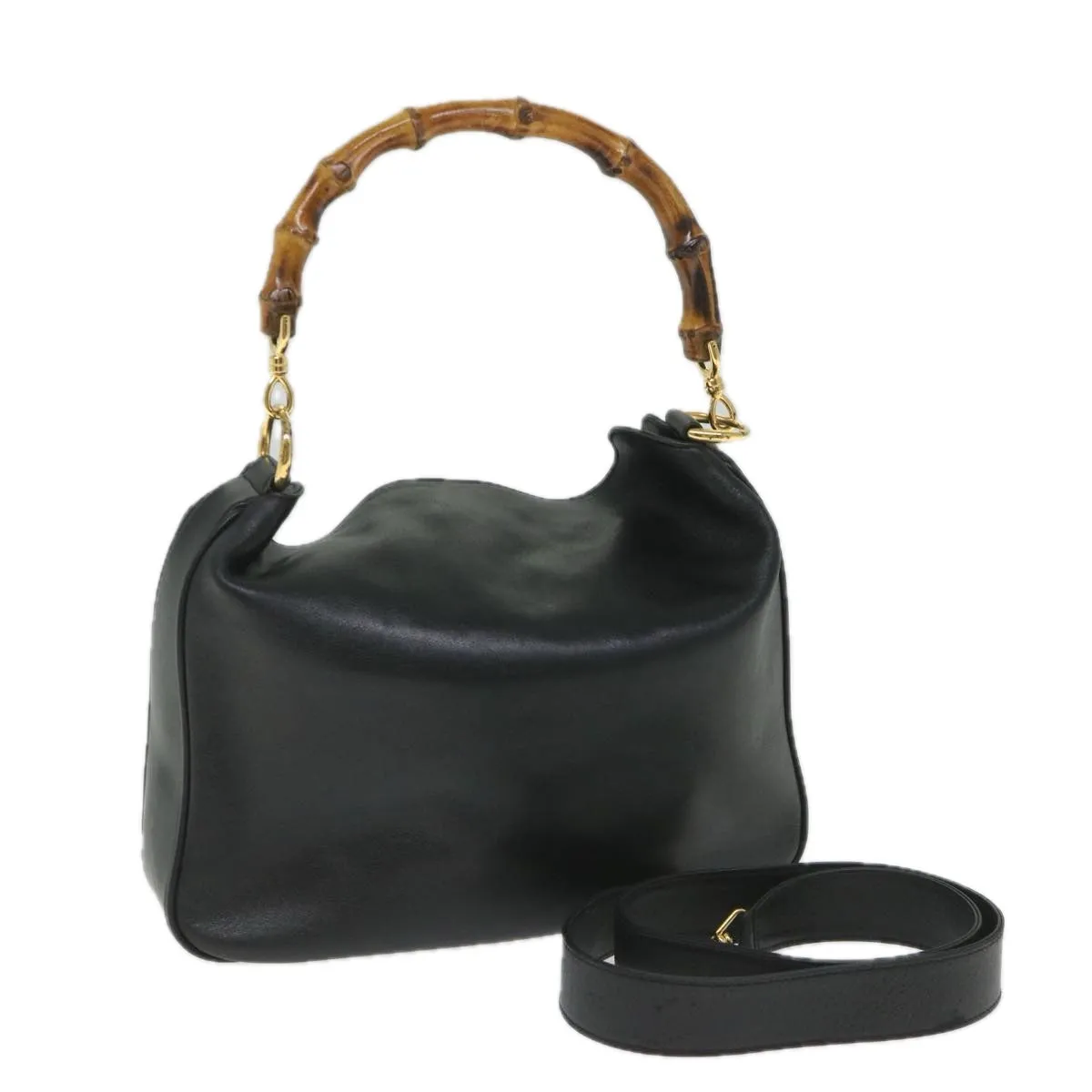 GUCCI Bamboo Shoulder Bag Leather 2way Black  58055