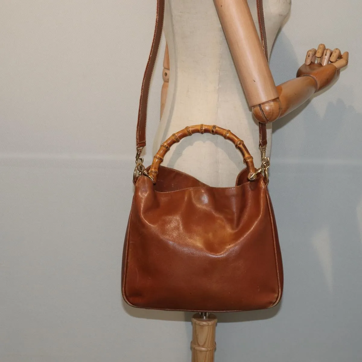 GUCCI Bamboo Shoulder Bag Leather 2way Brown 001 1638  78250