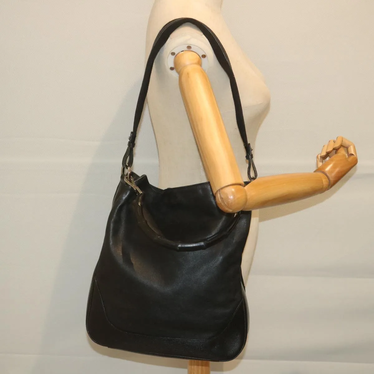 GUCCI Bamboo Shoulder Bag Leather Black 001 4058 1705  ep2085