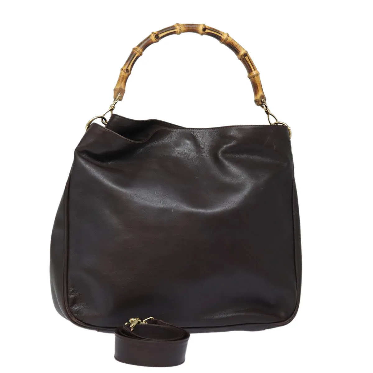 GUCCI Bamboo Shoulder Bag Leather Brown 001 2123 1777  84430