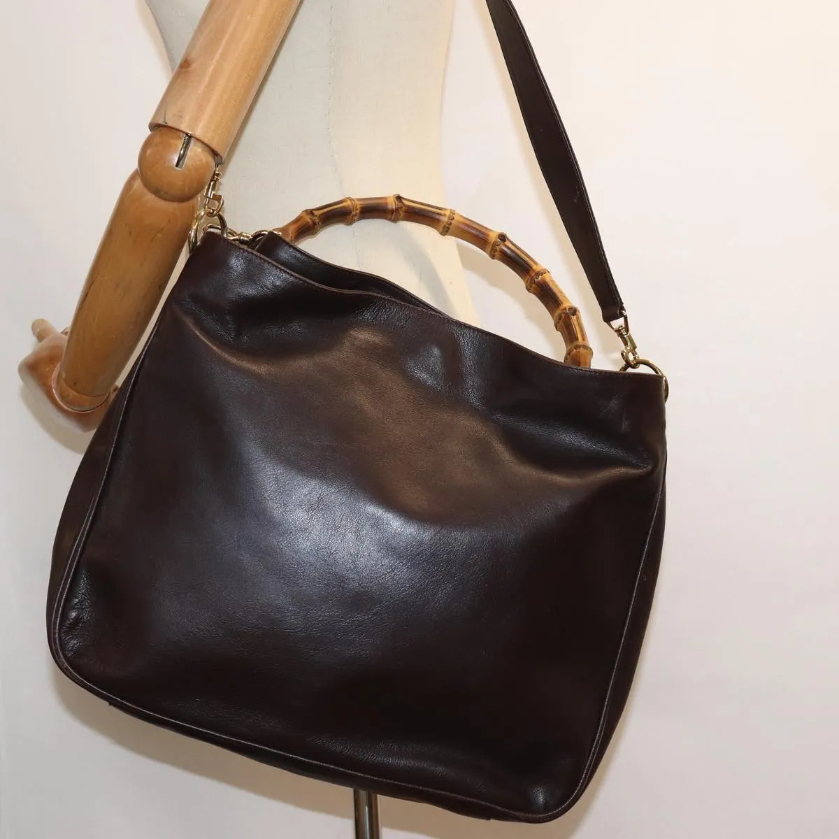 GUCCI Bamboo Shoulder Bag Leather Brown 001 2123 1777  84430