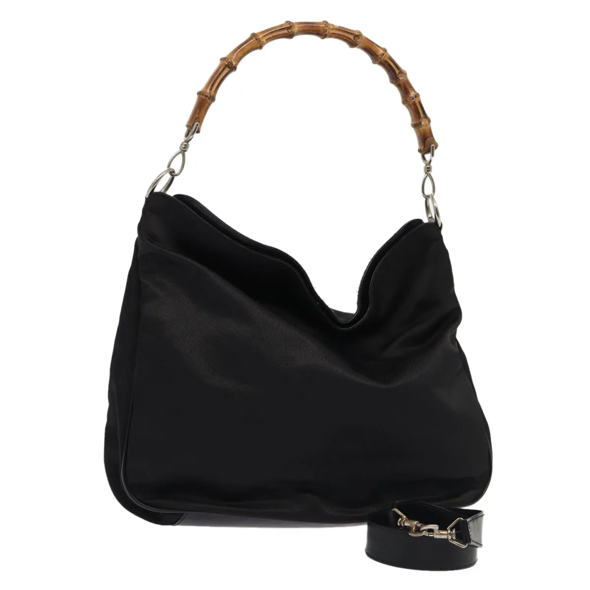 GUCCI Bamboo Shoulder Bag Nylon 2way Black 001 1998 1577  bs16235