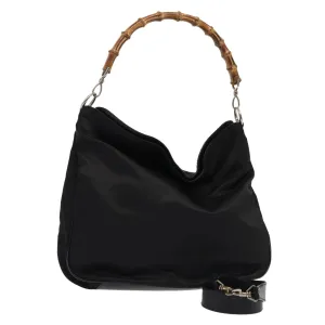 GUCCI Bamboo Shoulder Bag Nylon 2way Black 001 1998 1577  bs16235