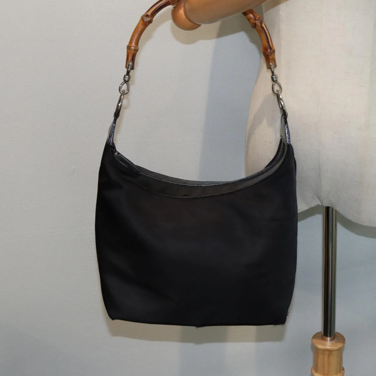 GUCCI Bamboo Shoulder Bag Nylon Black 000 1956 0531  80823